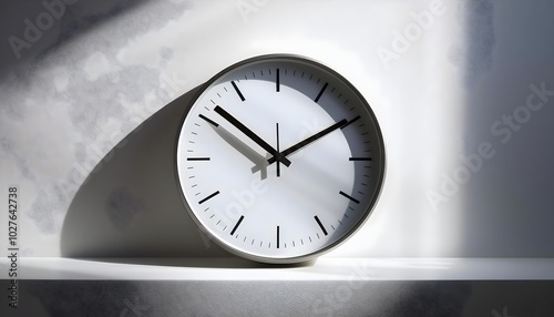 Wallpaper Mural A minimalist white wall clock adorned with black hands, casting a soft shadow on the wall, showcasing a modern design Torontodigital.ca