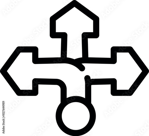 Three way directional arrow is pointing towards different directions representing multiple options concept