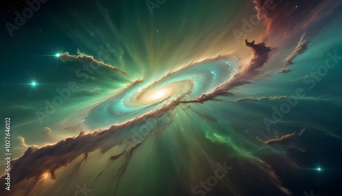 Colorful galaxy in the universe, showcasing vibrant celestial bodies and intricate patterns of stars and cosmic dust, creating a mesmerizing cosmic landscape