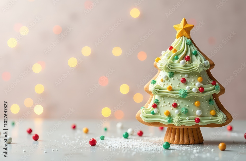 Christmas tree shaped cakes on a light New Year background with copy space Christmas tree shaped cakes on a light New Year background with copy space