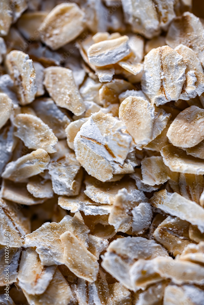 Close-up of rolled oats. Cereal food Close-up of rolled oats. Cereal food