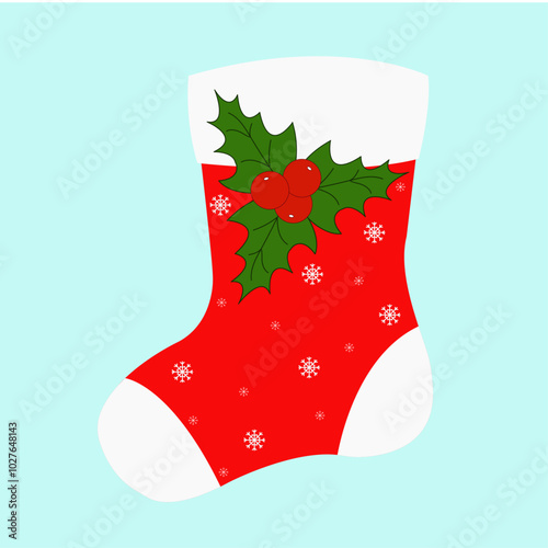 red christmas stocking for gifts.eps