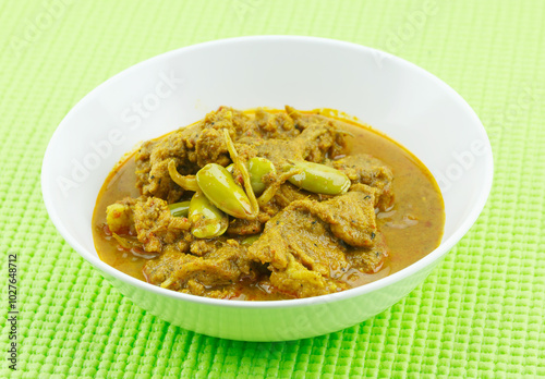 Pork curry with bitter bean ( Parkia speciosa ) thai food menu.