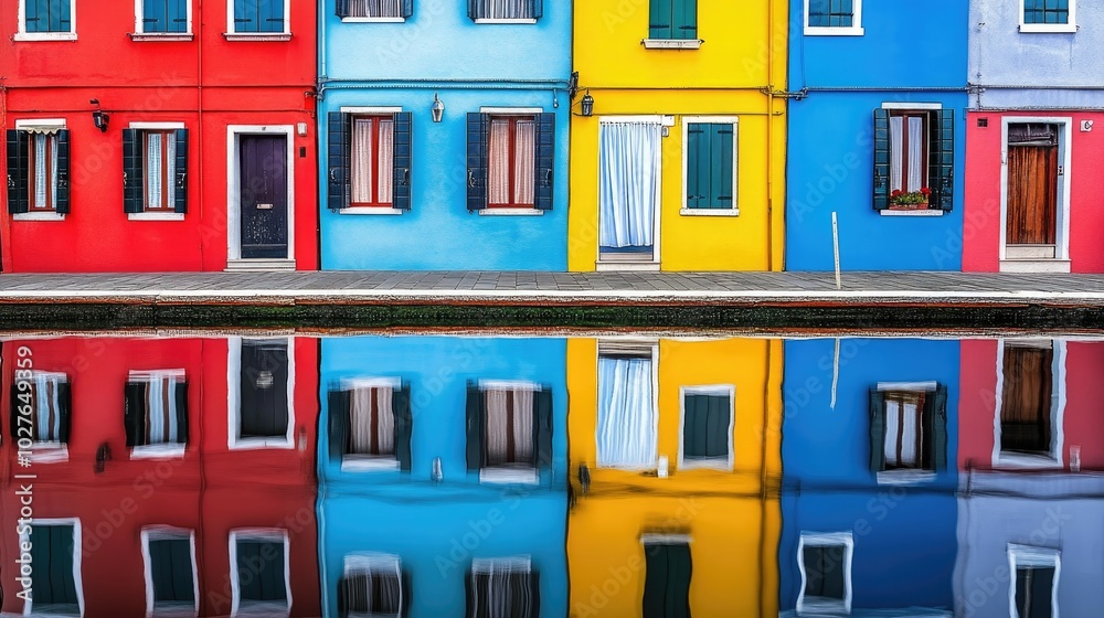 Naklejka premium Colorful Houses in Burano by the Water