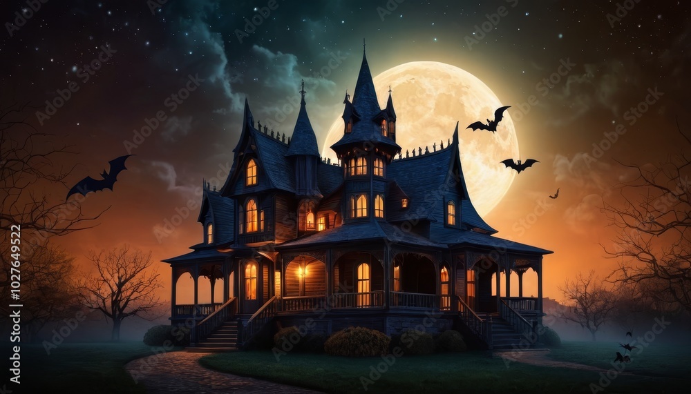 A mysterious Halloween background with dark swirling clouds, a glowing pumpkin casting an eerie light, and the shadowy silhouette of a witch flying on a broomstick through the night sky A mysterious Halloween background with dark swirling clouds, a glowing pumpkin casting an eerie light, and the shadowy silhouette of a witch flying on a broomstick through the night sky