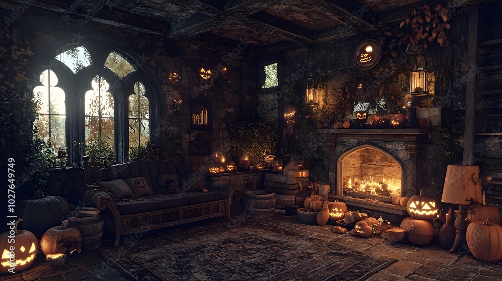 23. A cozy room decorated with Halloween crafts