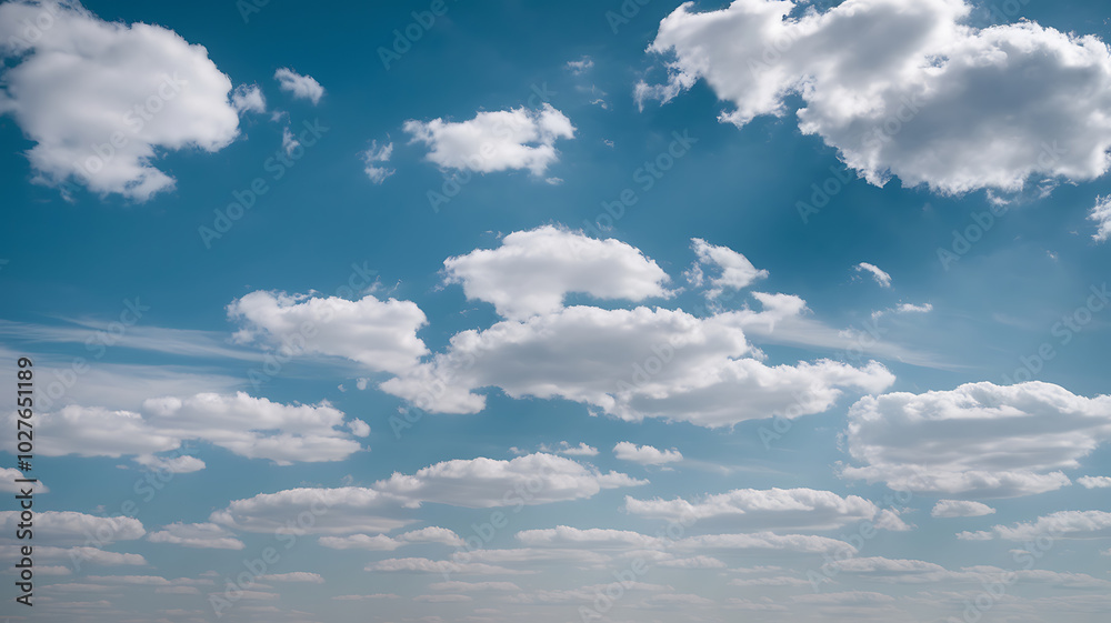 Obraz premium White clouds against a blue sky, a peaceful and serene summer day. 