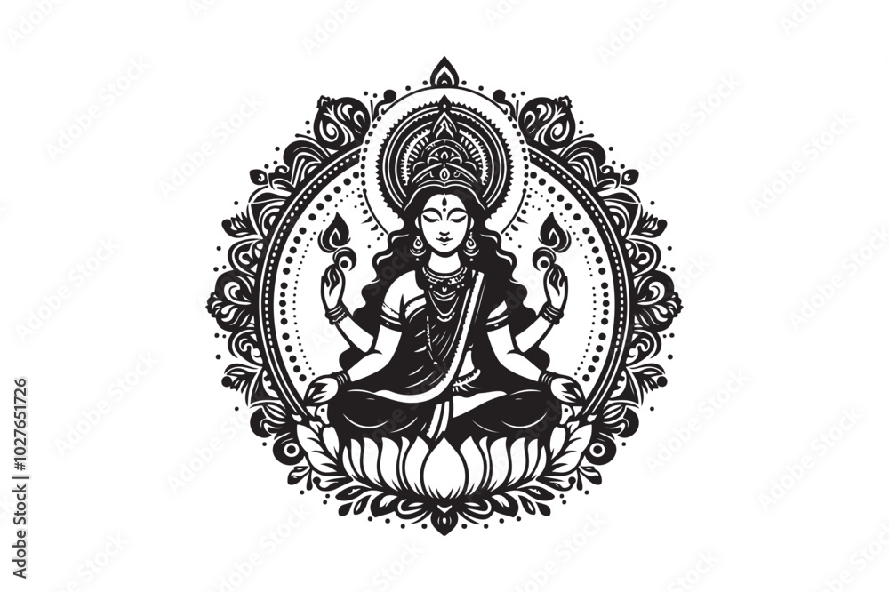Maa Laxmi silhouette vector illustration, Maa Laxmi silhouette, Laxmi Vector Maa Laxmi silhouette vector illustration, Maa Laxmi silhouette, Laxmi Vector