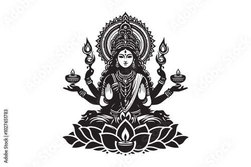 Maa Laxmi silhouette vector illustration, Maa Laxmi silhouette, Laxmi Vector