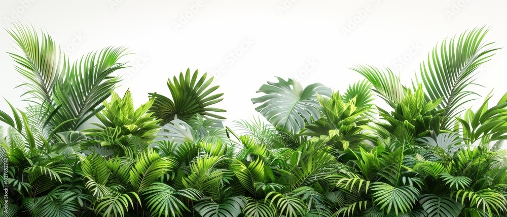 Lush Greenery with Tropical Plants Against Light Background Lush Greenery with Tropical Plants Against Light Background