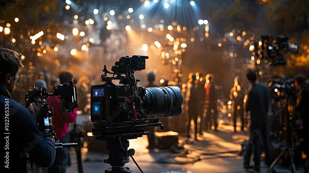 Fototapeta premium High-End Cinema Camera on Film Set with Lights