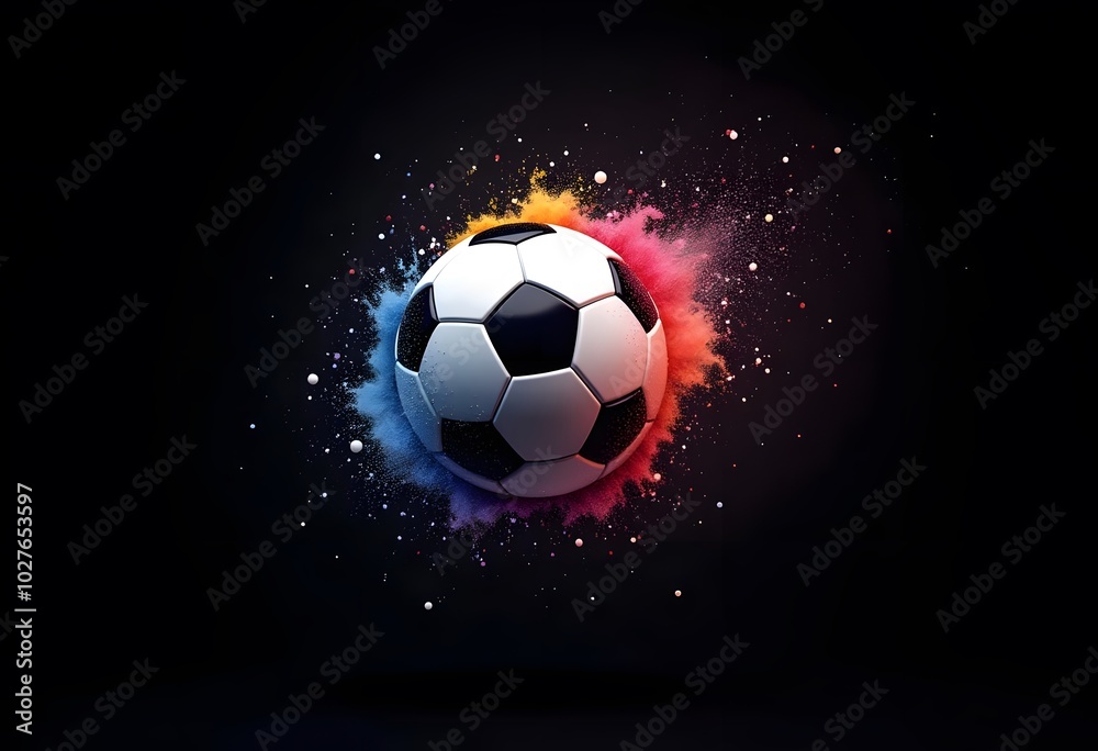 Naklejka premium Flying soccer ball on fire -falling down 