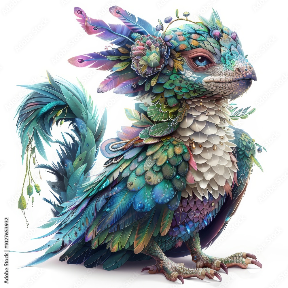 Obraz premium Colorful Fantasy Bird with Intricate Feather Details