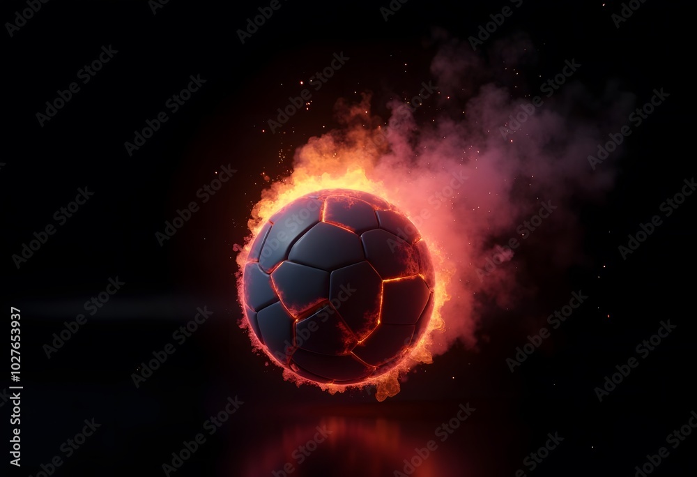 Fototapeta premium Flying soccer ball on fire -falling down 