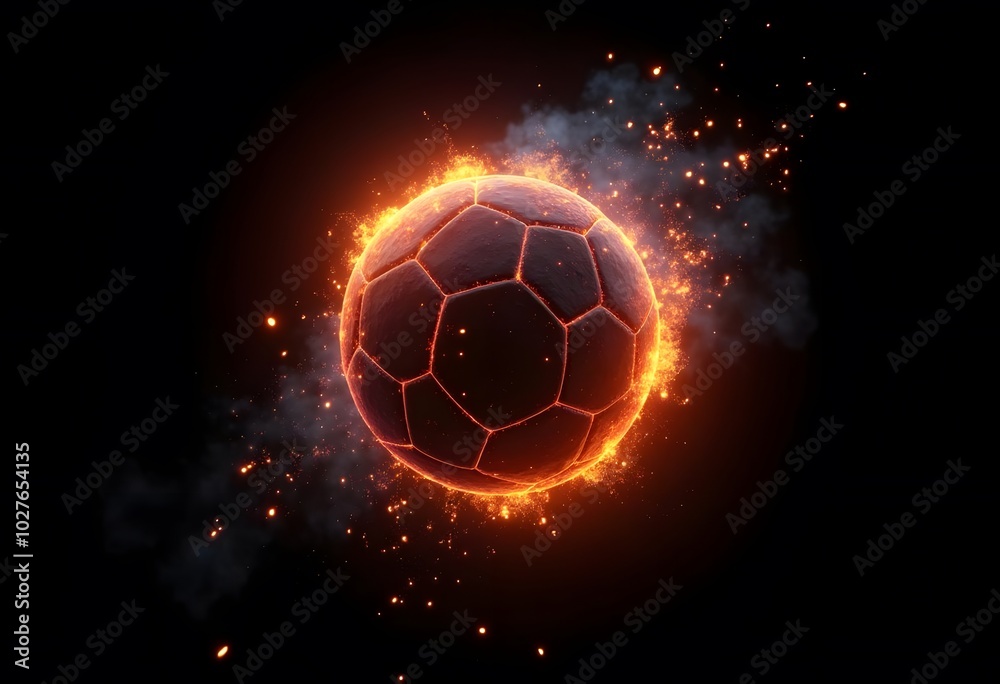 Fototapeta premium Flying soccer ball on fire -falling down 