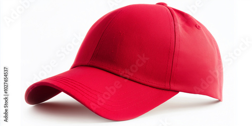 Red baseball cap lying on white background