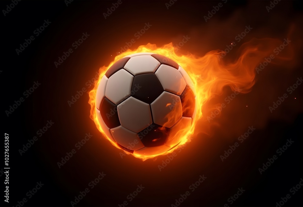 Fototapeta premium Flying soccer ball on fire -falling down 