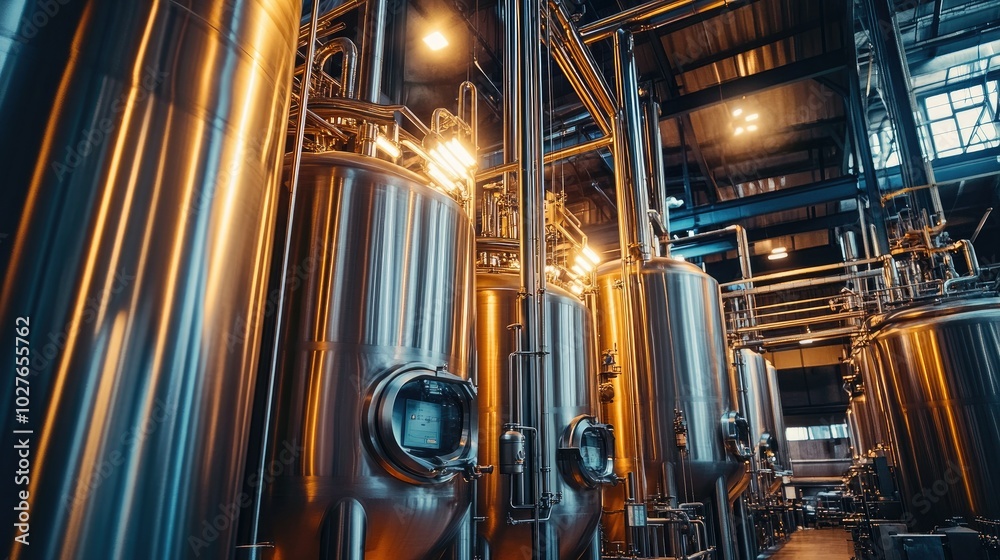 Modern Winery Interior with Fermentation Tanks