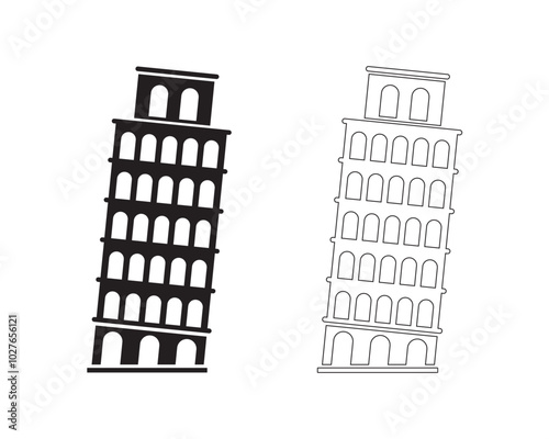 Vector Illustration of Famous Monument Leaning Tower - Editable Strokes Outline