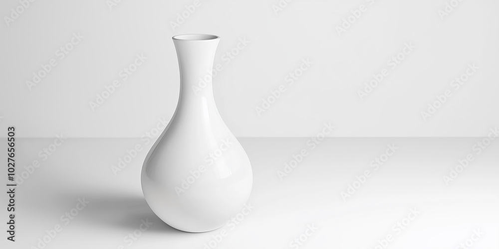 Modern white vase standing on white surface with white background Modern white vase standing on white surface with white background