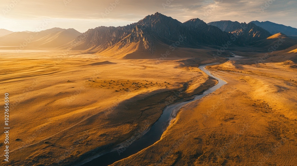 Fototapeta premium Panoramic Aerial View of Kurai Steppe Landscape