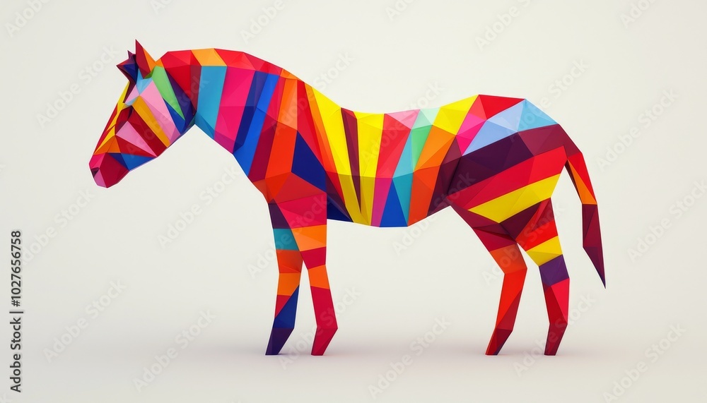 Obraz premium Colorful geometric horse sculpture on white isolate background.