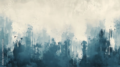 A serene, abstract painting featuring soft blue and grey hues, with texture and brushstrokes creating a misty, atmospheric effect.