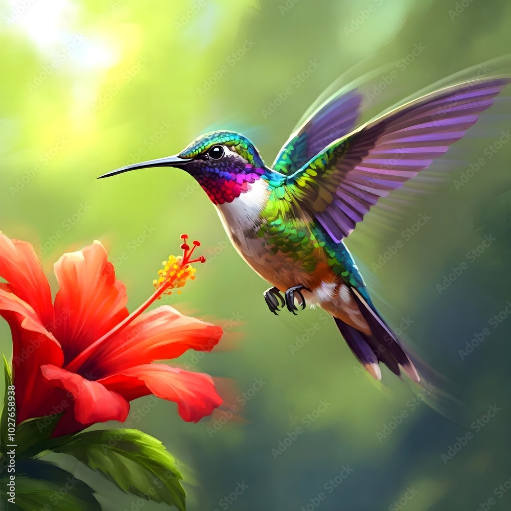 Vibrant Hummingbird Gracefully Hovering in Flight Vibrant Hummingbird Gracefully Hovering in Flight