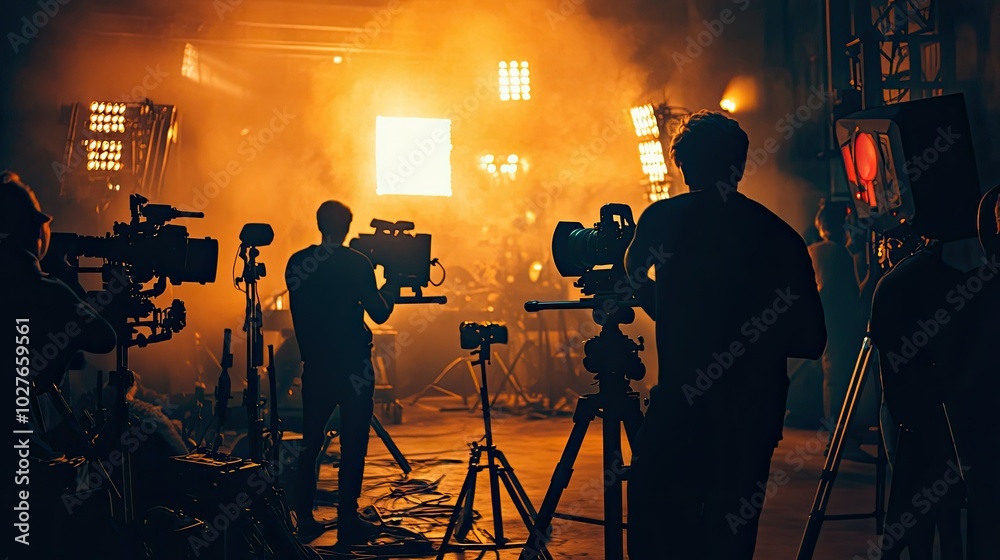 Fototapeta premium Film Crew Setting Up for a Shoot
