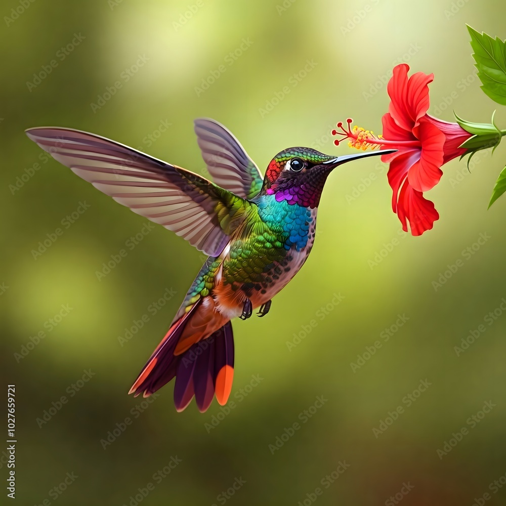 Fototapeta premium Vibrant Hummingbird Drinking Nectar from Flower