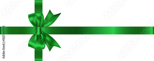 Green bow, ribbon, isolated on white background. For decorating gifts and packaging, green bow. Vector illustration