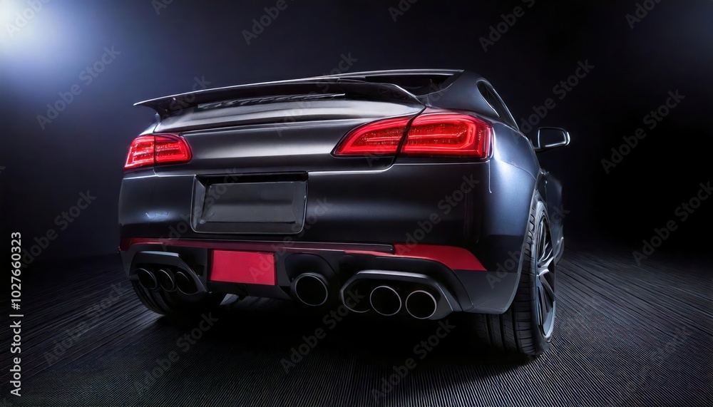 Fototapeta premium Rear view of modern fast sports car in studio light. 
