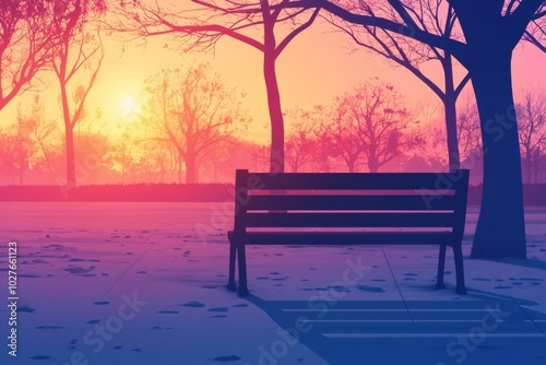 Wallpaper Mural Lonely bench under trees during a vibrant sunset with colorful sky. Torontodigital.ca