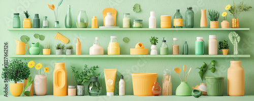 Wallpaper Mural Zero waste kitchen pantry, filled with reusable containers and eco-friendly products, 3D illustration Torontodigital.ca