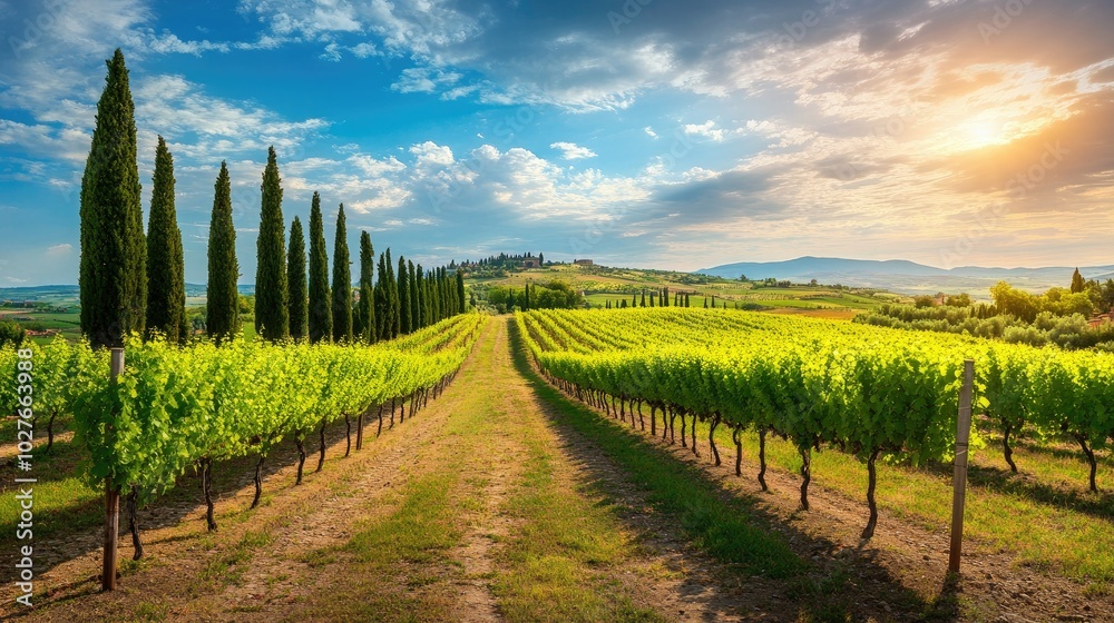 Naklejka premium Scenic Vineyard Landscape in Pienza, Tuscany