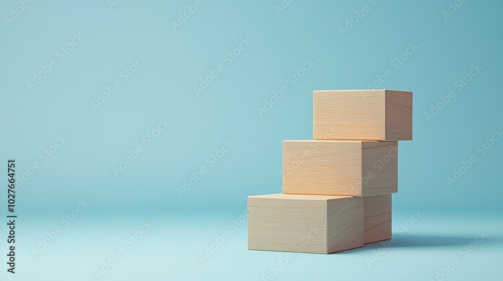 Wooden Blocks Arranged in Steps on Light Background Wooden Blocks Arranged in Steps on Light Background