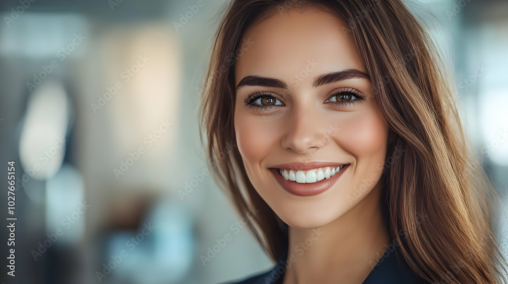 custom made wallpaper toronto digitalA smiling woman with long hair in a professional setting, conveying confidence and approachability.