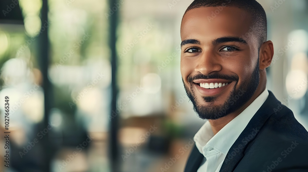 A smiling man in a suit, exuding confidence and professionalism in a modern setting. A smiling man in a suit, exuding confidence and professionalism in a modern setting.