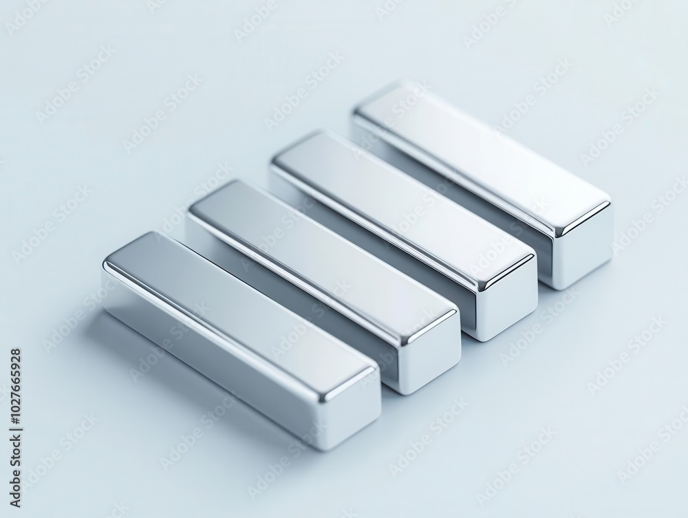 Abstract metallic 3D bars on a white surface, showing business growth and achievement, Metallic progress, Business data Abstract metallic 3D bars on a white surface, showing business growth and achievement, Metallic progress, Business data