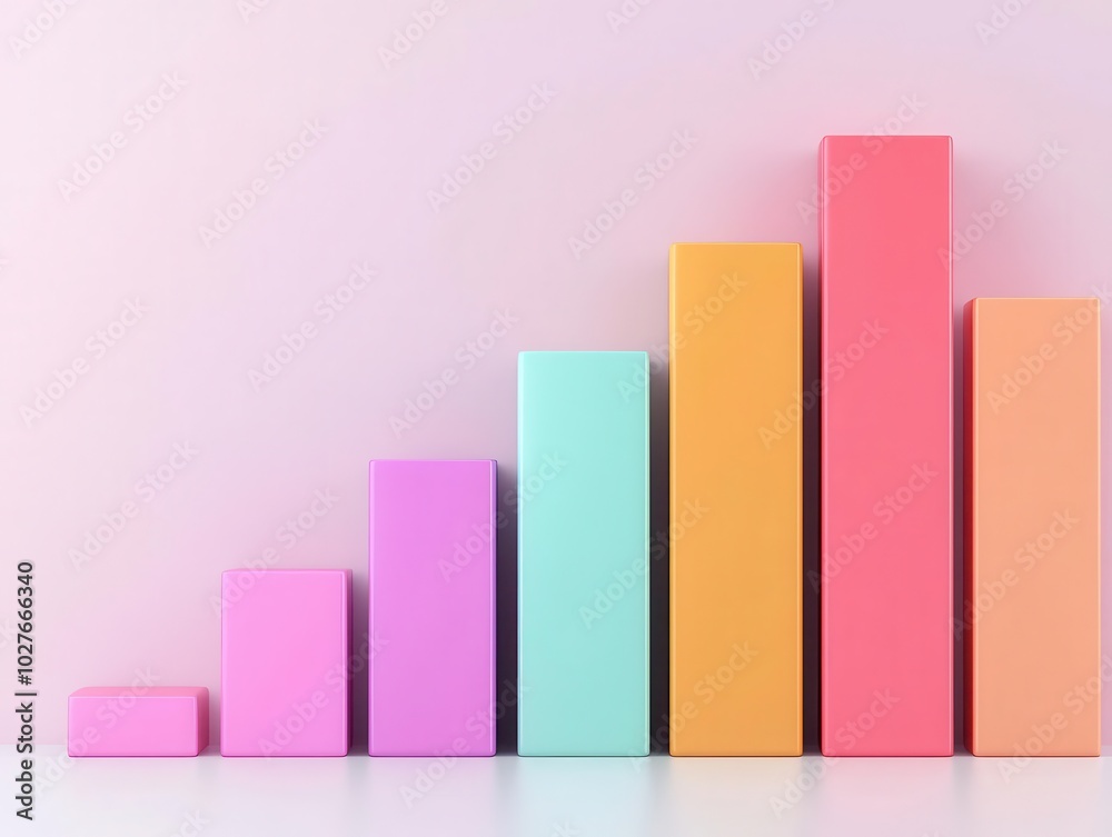 Dynamic 3D bars with gradient colors on a white background, representing rapid business progress, Gradient bar chart, Business progress concept Dynamic 3D bars with gradient colors on a white background, representing rapid business progress, Gradient bar chart, Business progress concept