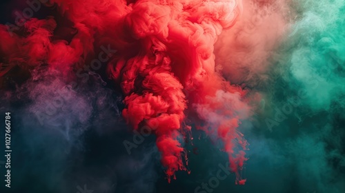 heavy smoke green red mix effect diverse multi color abstract on background photo