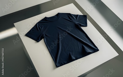 Black T shirt mockup cotton apparel,  Design plain Tshirt template, T-shirt business print presentation mock up Top view flat tee lay.