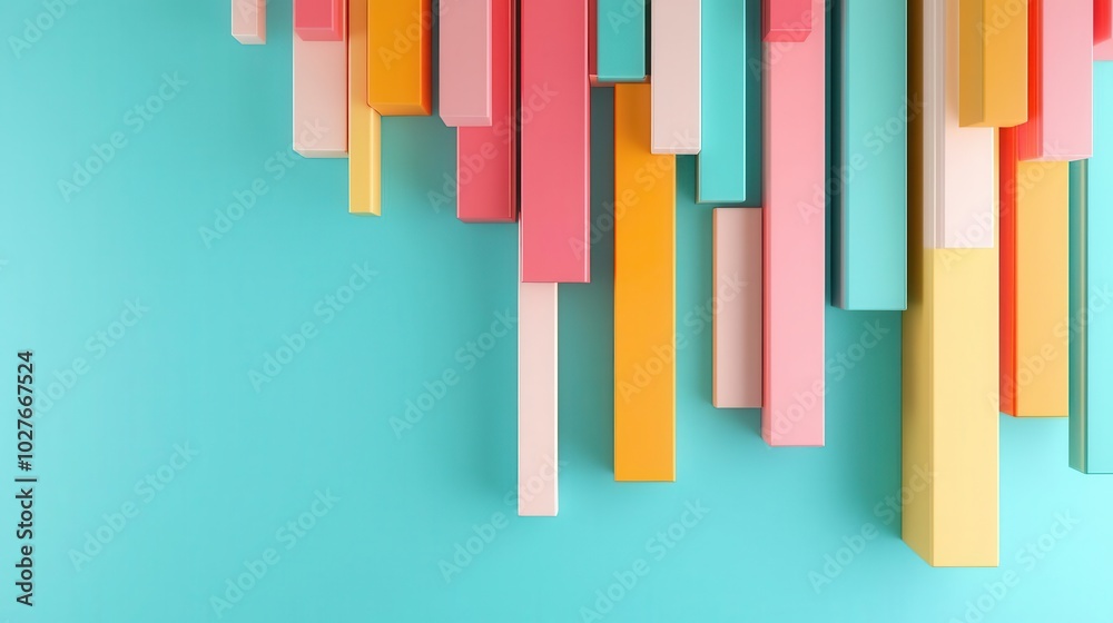 Colorful abstract 3D bar chart floating in a white void, symbolizing financial achievement, Floating bar chart, Financial growth concept Colorful abstract 3D bar chart floating in a white void, symbolizing financial achievement, Floating bar chart, Financial growth concept