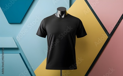 Black T shirt mockup cotton apparel,  Design plain Tshirt template, T-shirt business print presentation mock up Top view flat tee lay.