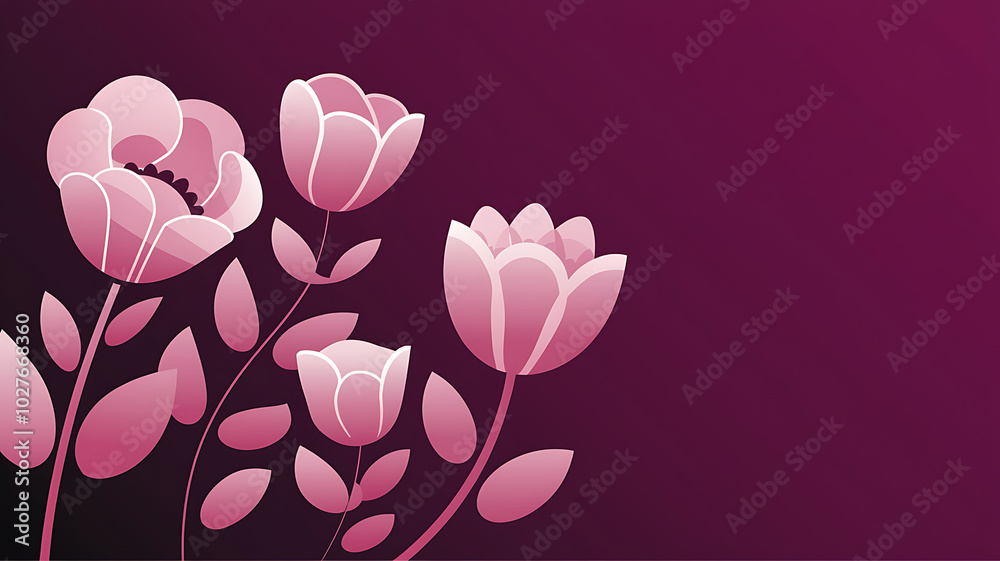 Pink flowers on a dark purple background, minimalist design, spring floral greeting card.
Pink flowers on a dark purple background, minimalist design, spring floral greeting card.