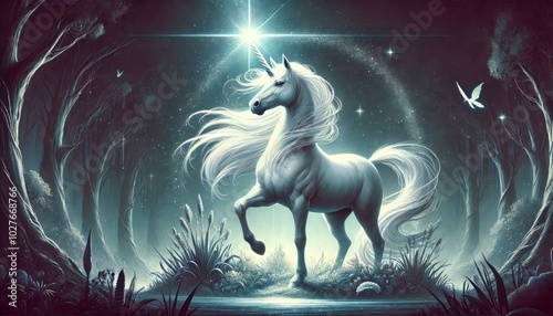 The unicorn is a mythical creature that has been described since ancient times as a creature with a large, spiral horn protruding from its forehead.