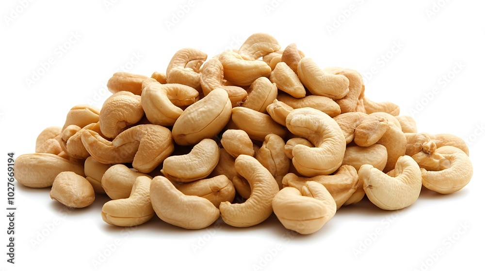 A heap of raw cashew nuts isolated on a white background. A heap of raw cashew nuts isolated on a white background.
