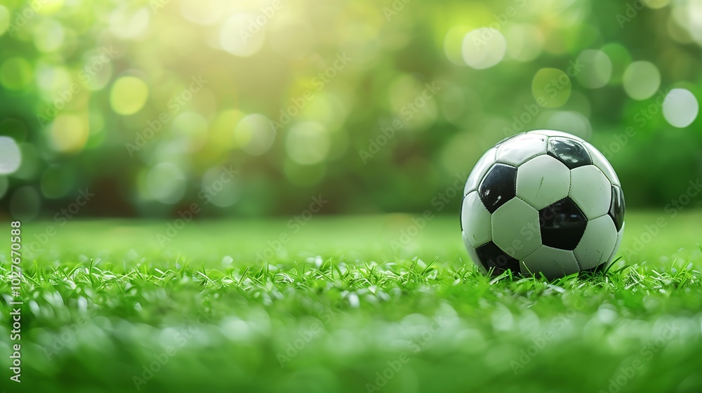 Fototapeta premium Close-up of a Soccer Ball on Grass.Generative AI