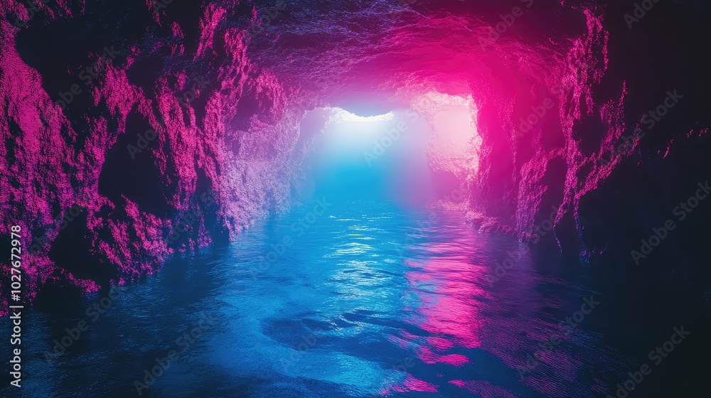 custom made wallpaper toronto digitalA neon blue and pink light illuminating a deep underwater trench, with glowing reflections creating a surreal atmosphere