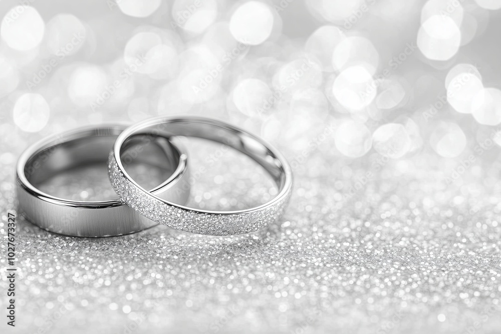 Elegant Wedding Rings Displayed on a Shimmering Silver Background for a Romantic Celebration Elegant Wedding Rings Displayed on a Shimmering Silver Background for a Romantic Celebration